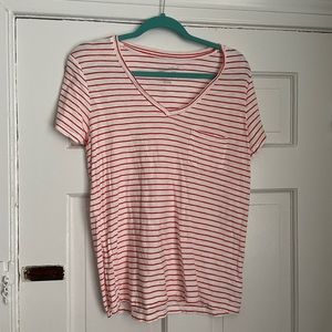 Orange and White Strip Universal Thread V Neck